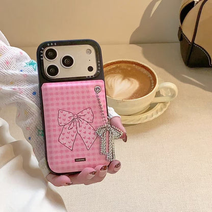 Pink Bow Check Phone Case with Charm