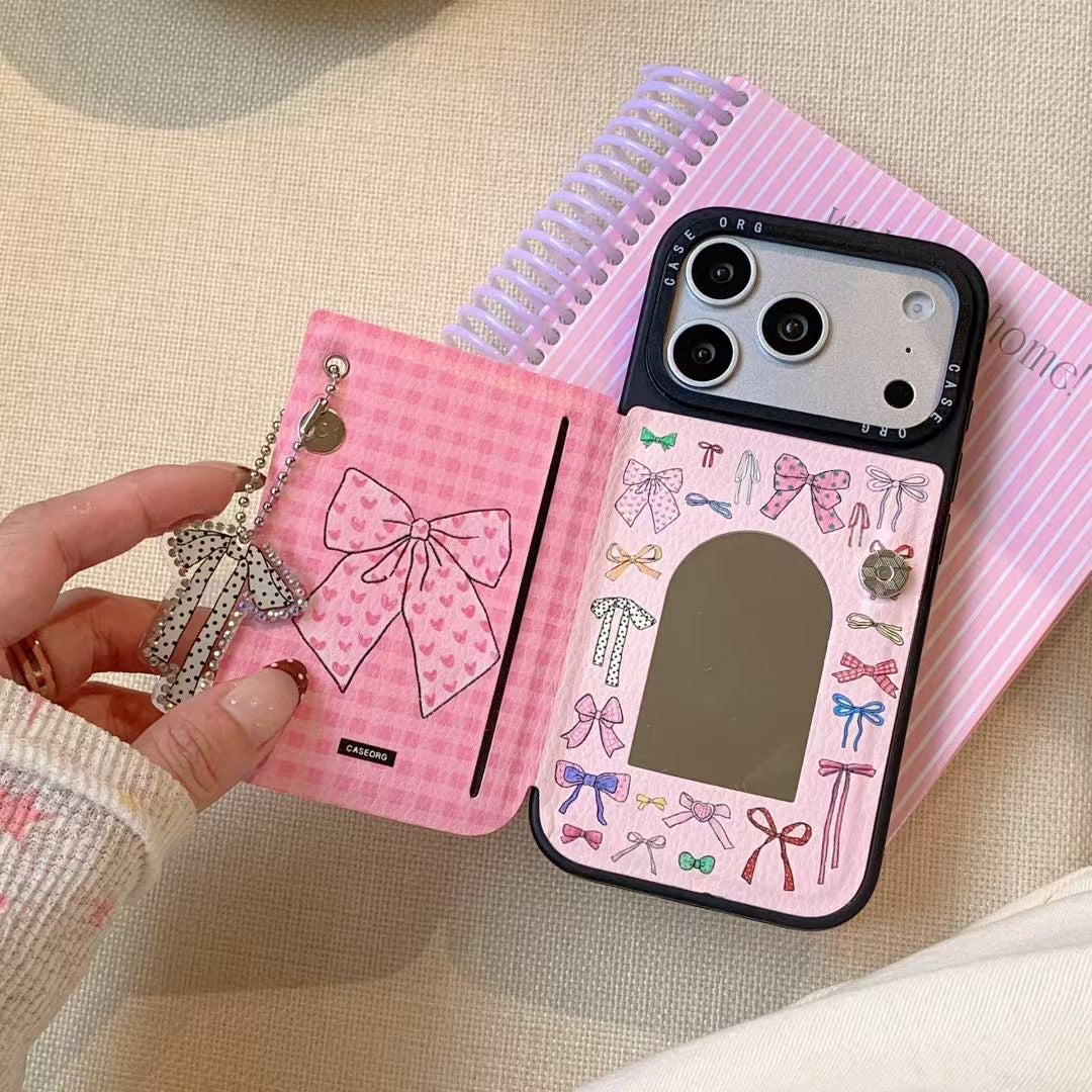 Pink Bow Check Phone Case with Charm