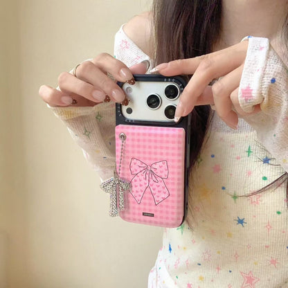 Pink Bow Check Phone Case with Charm