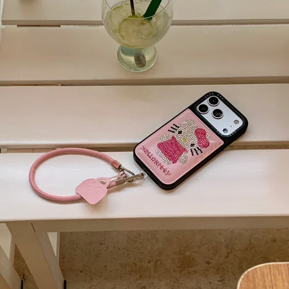 Rhinestone Kitty Phone Case with Strap Holder