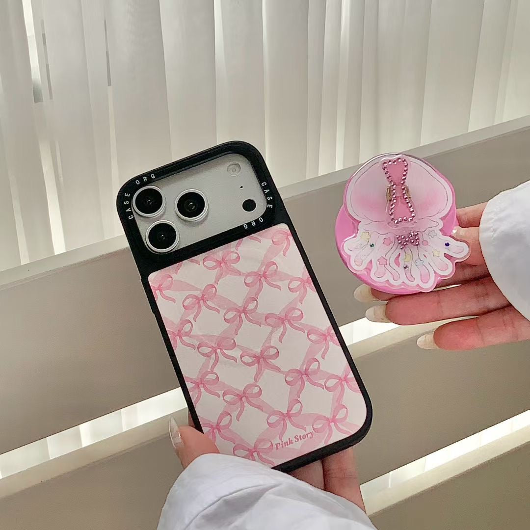 Cute Bow Pattern iPhone Case with 3D Charm and Protective Frame