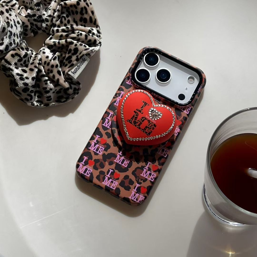 Leopard Heart Grip Phone Case