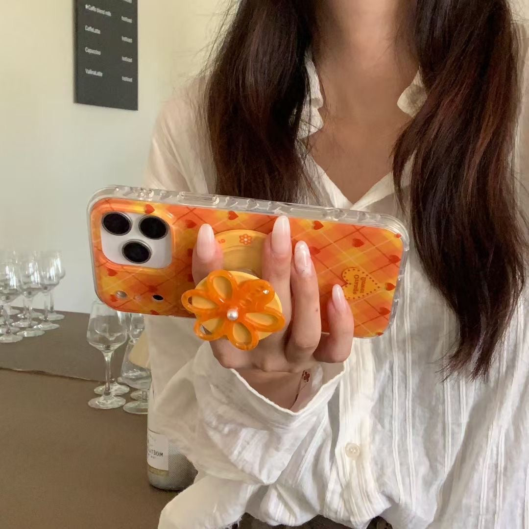 Orange Flower Design iPhone Case with Rotating Holder and Protective Bumper