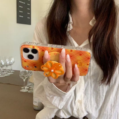Orange Flower Design iPhone Case with Rotating Holder and Protective Bumper