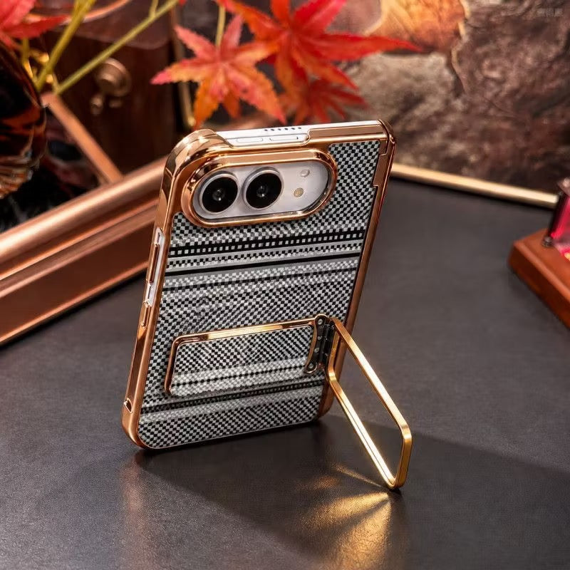 Checkered iPhone Duo Case with Gold & Grey-Tone Stand