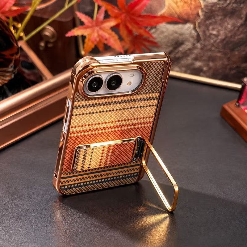 Checkered iPhone Duo Case with Gold & Grey-Tone Stand
