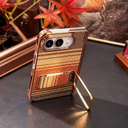 Checkered iPhone Duo Case with Gold & Grey-Tone Stand