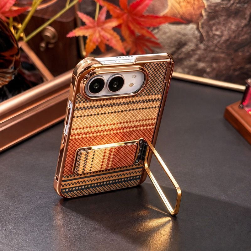 Checkered iPhone Duo Case with Gold & Grey-Tone Stand
