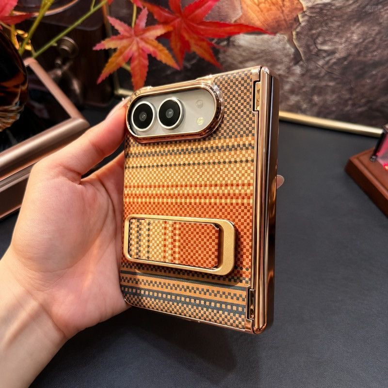 Checkered iPhone Duo Case with Gold & Grey-Tone Stand