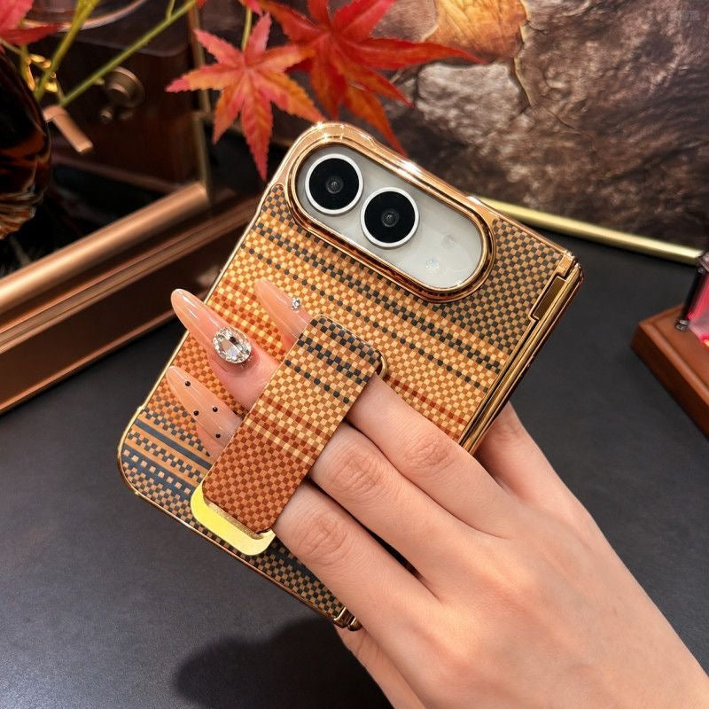 Checkered iPhone Duo Case with Gold & Grey-Tone Stand