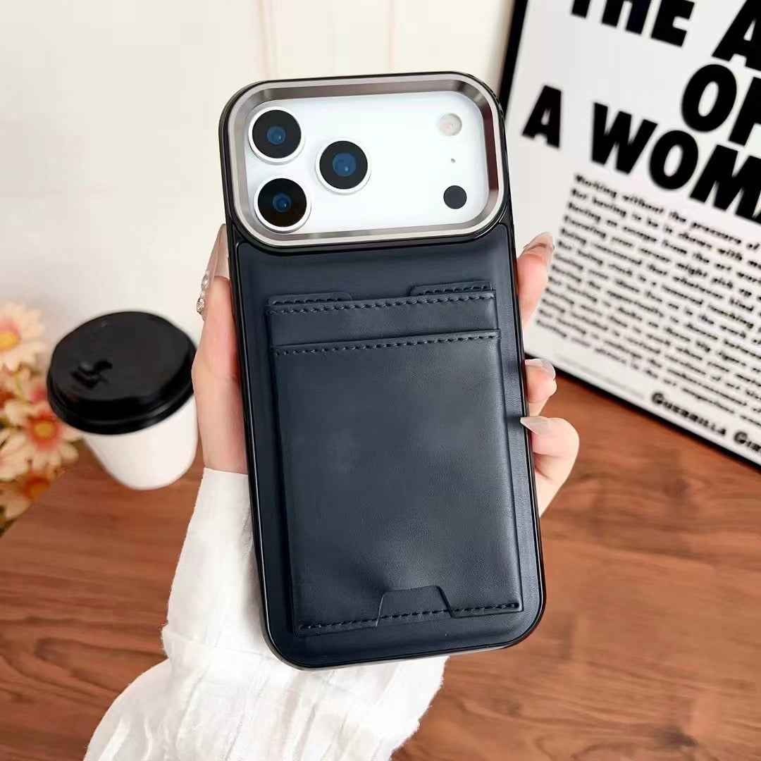 Leather Card Holder iPhone Case with Protective Bumper