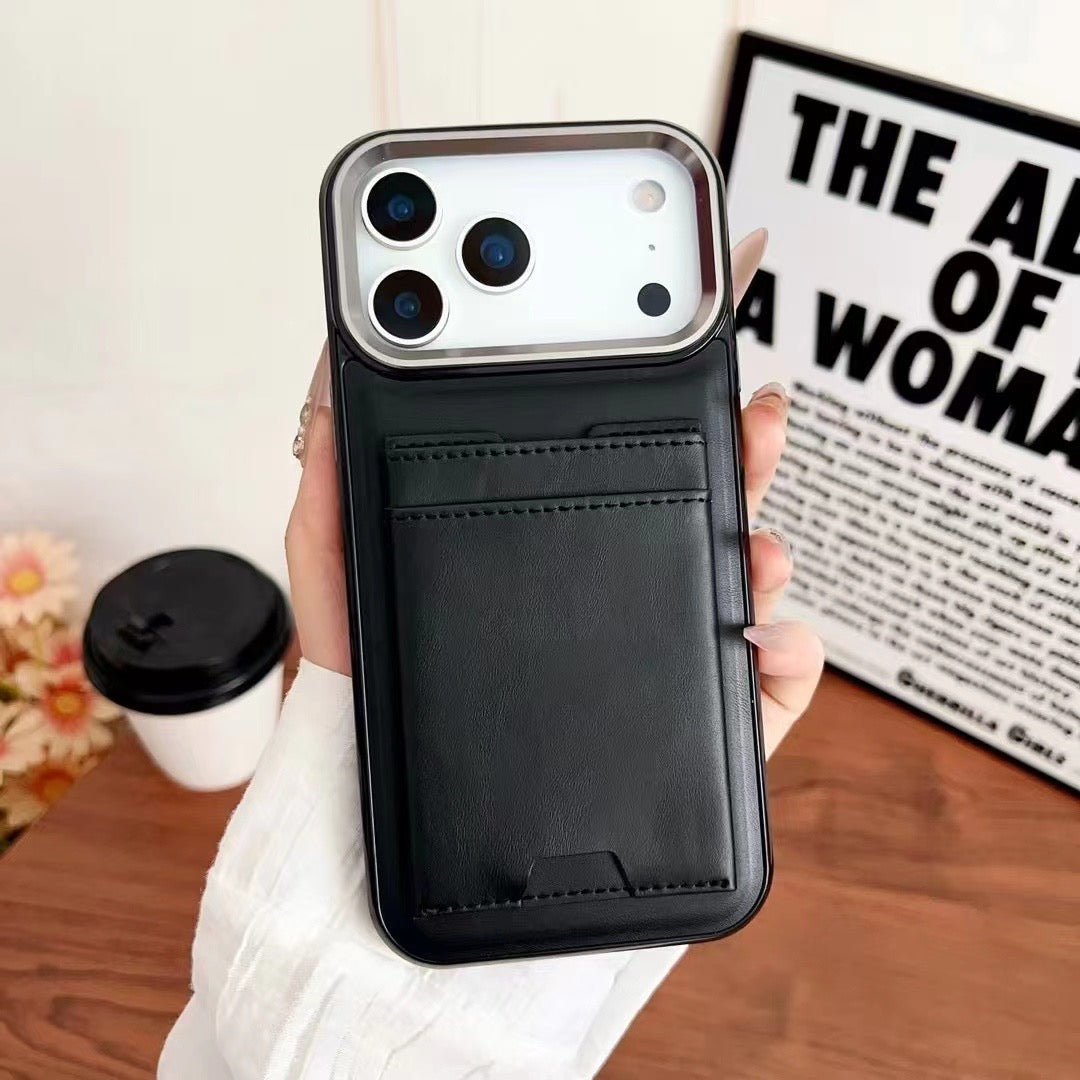 Leather Card Holder iPhone Case with Protective Bumper