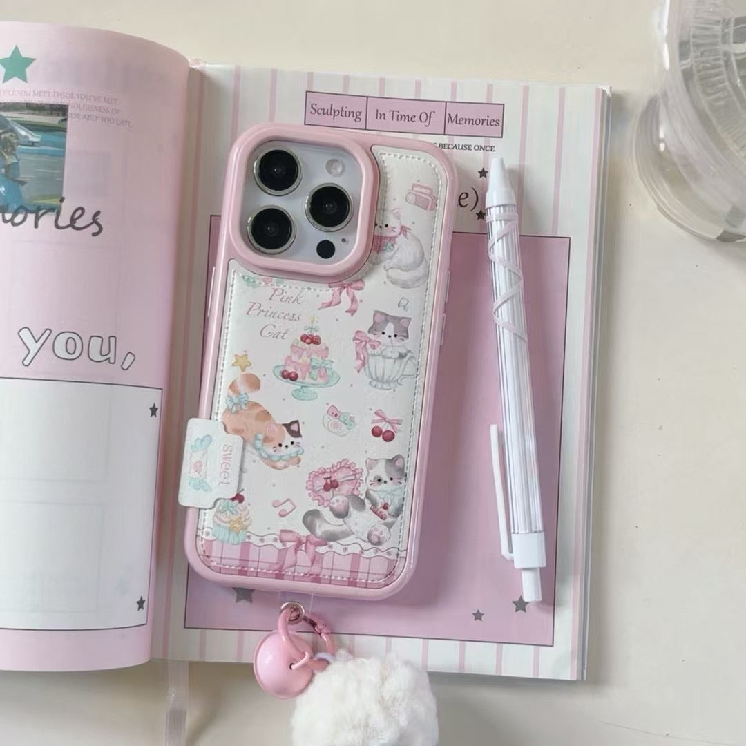 Pink Princess Cat Protective Phone Case with Soft Charm Accessory