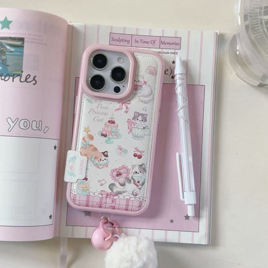 Pink Princess Cat Protective Phone Case with Soft Charm Accessory