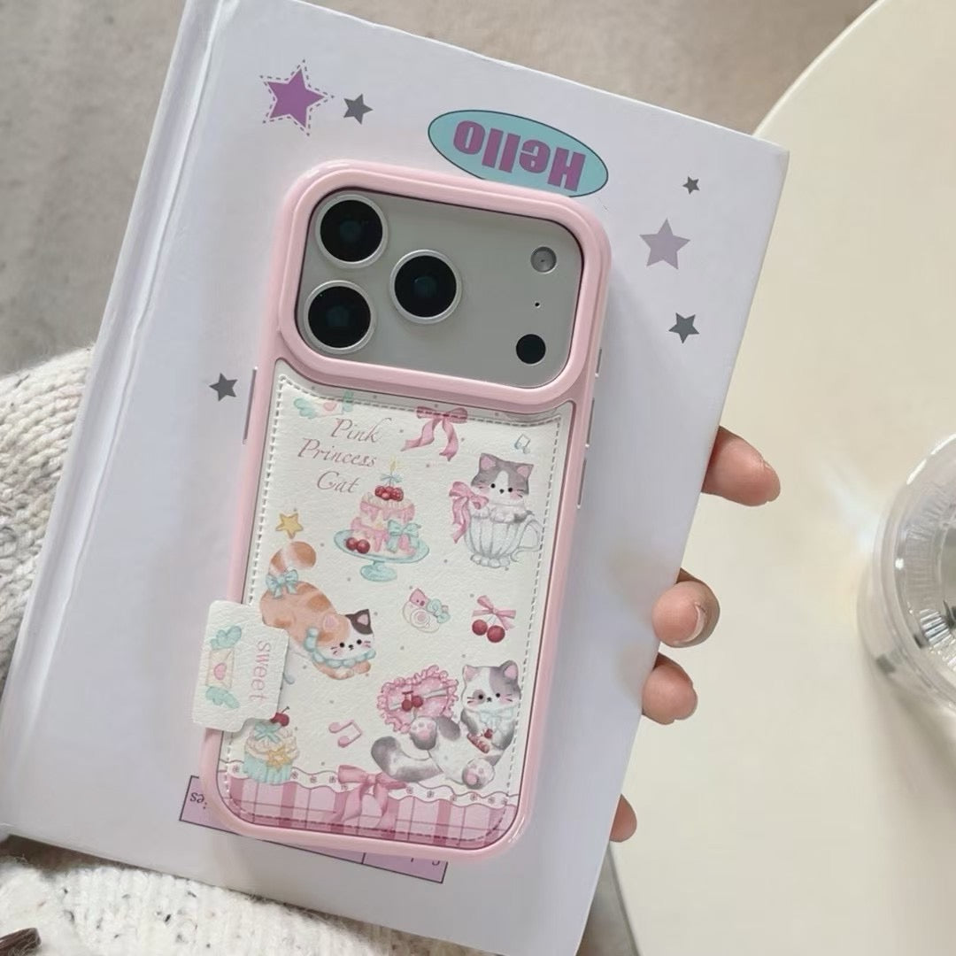 Pink Princess Cat Protective Phone Case with Soft Charm Accessory