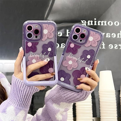 3D Flower Design Clear Protective Phone Case – Purple Aesthetic