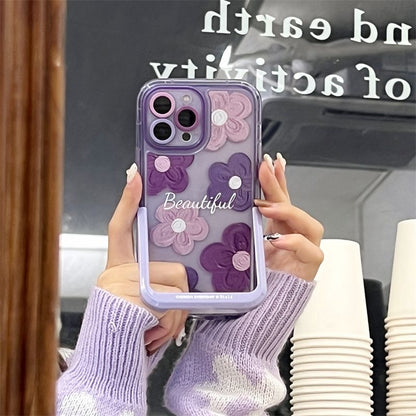 3D Flower Design Clear Protective Phone Case – Purple Aesthetic