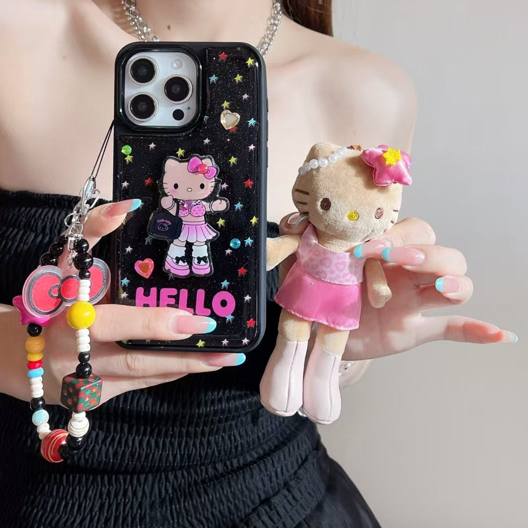 Black Kitty Phone Case with Strap Charm