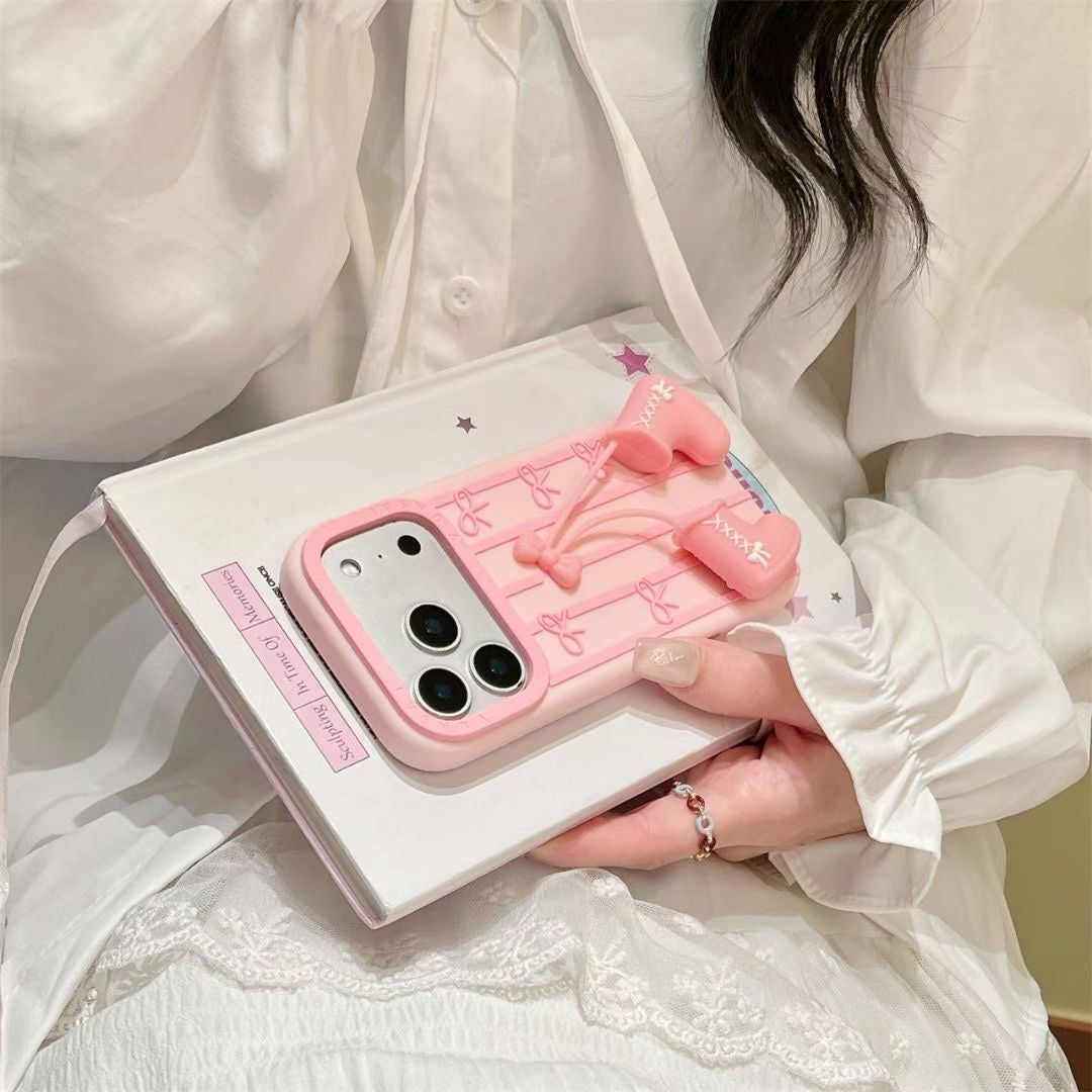 3D Bow & Boots Design iPhone Case with Soft Protective Bumper