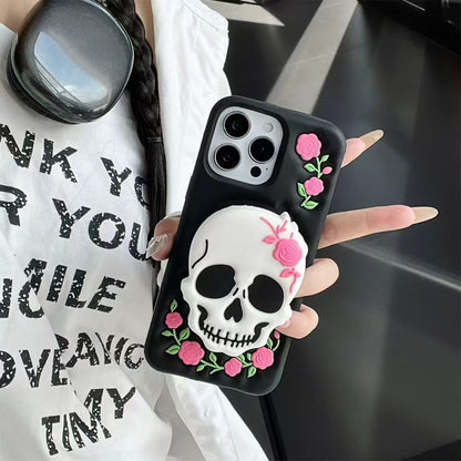 3D Skull Floral Design iPhone Case with Protective Bumper