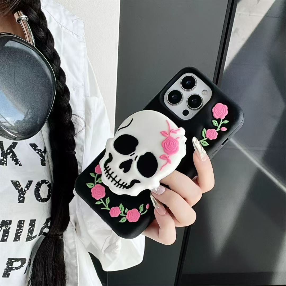 3D Skull Floral Design iPhone Case with Protective Bumper