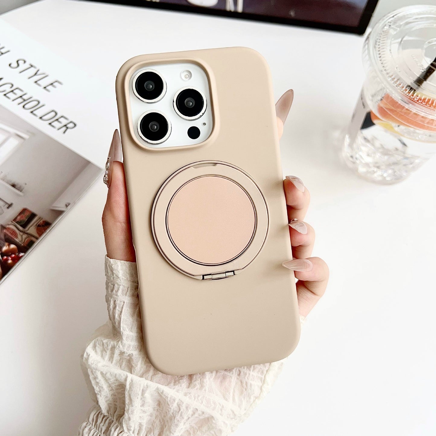 Solid Color iPhone Case with Built-In Ring Holder and Protective Bumper