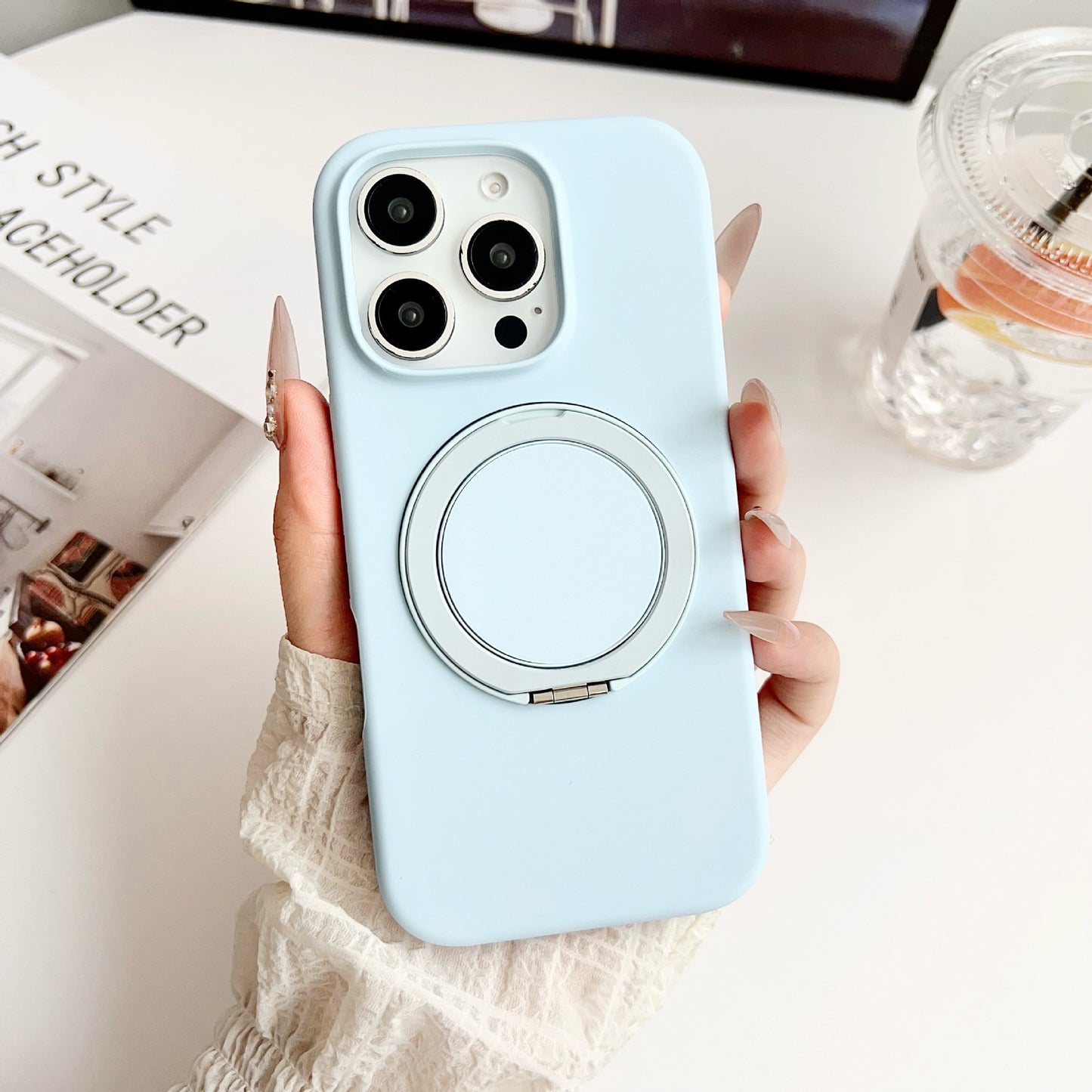 Solid Color iPhone Case with Built-In Ring Holder and Protective Bumper