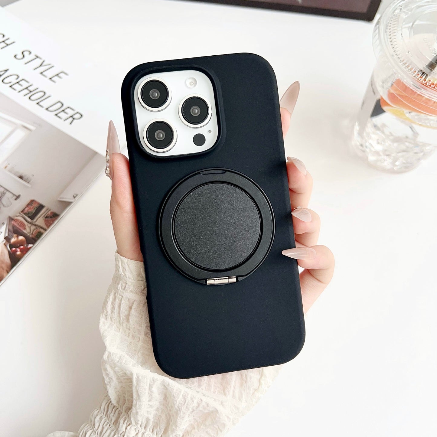 Solid Color iPhone Case with Built-In Ring Holder and Protective Bumper