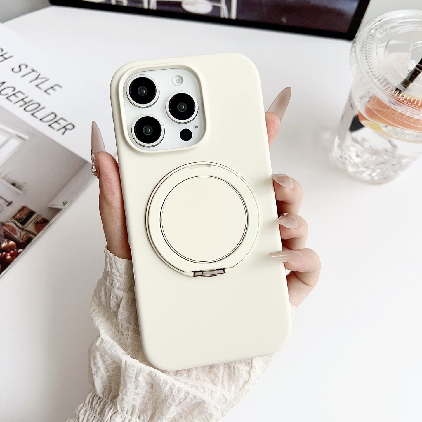 Solid Color iPhone Case with Built-In Ring Holder and Protective Bumper