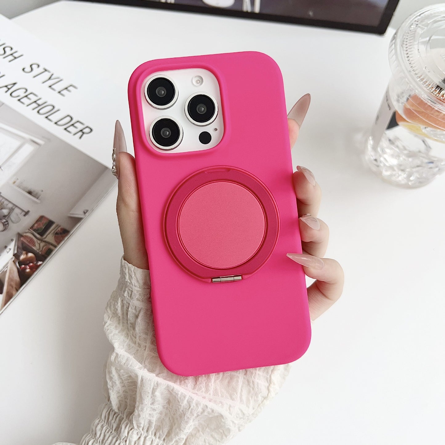 Solid Color iPhone Case with Built-In Ring Holder and Protective Bumper