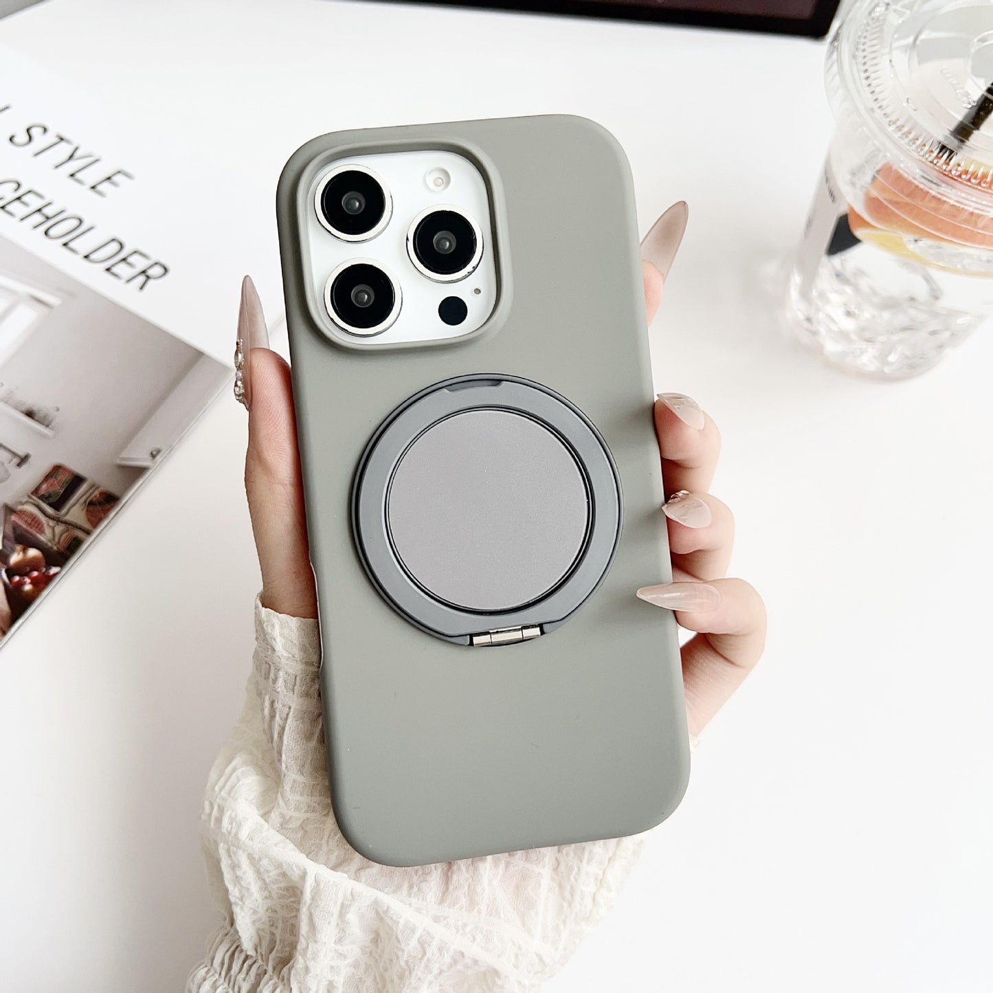 Solid Color iPhone Case with Built-In Ring Holder and Protective Bumper