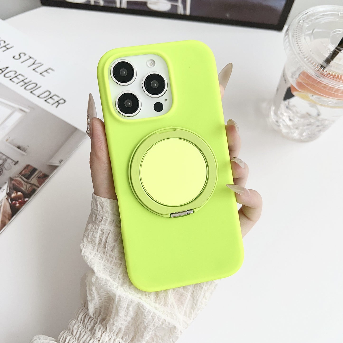 Solid Color iPhone Case with Built-In Ring Holder and Protective Bumper
