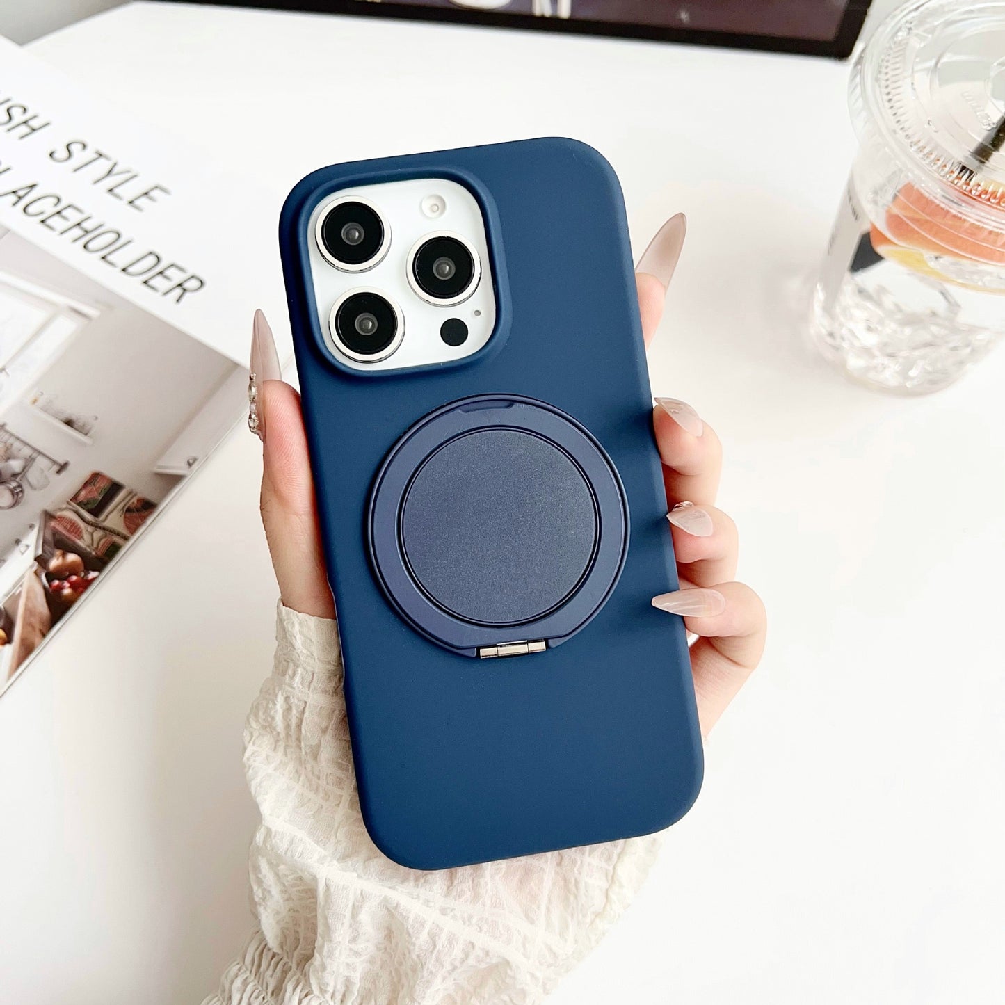 Solid Color iPhone Case with Built-In Ring Holder and Protective Bumper