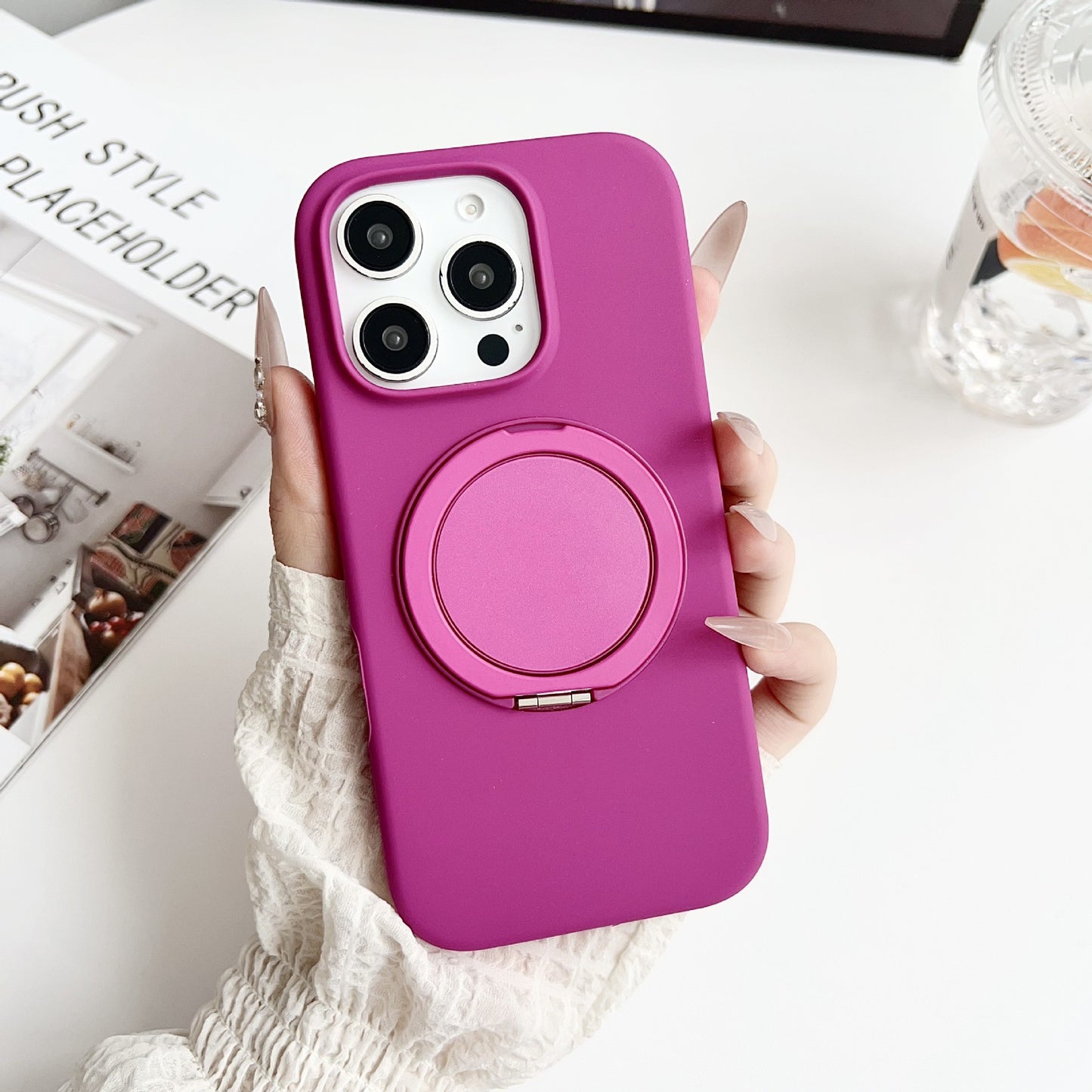 Solid Color iPhone Case with Built-In Ring Holder and Protective Bumper