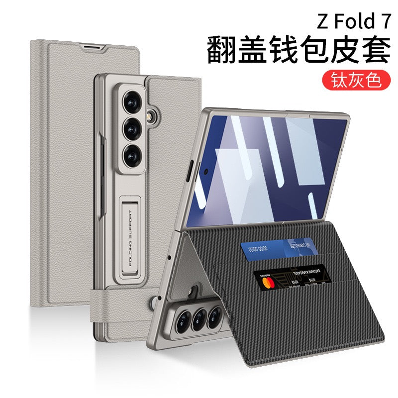 Flip Wallet Case for Galaxy Z Fold 7 with Card Holder and Kickstand