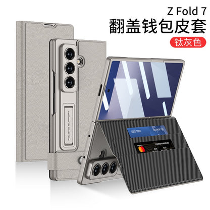 Flip Wallet Case for Galaxy Z Fold 7 with Card Holder and Kickstand