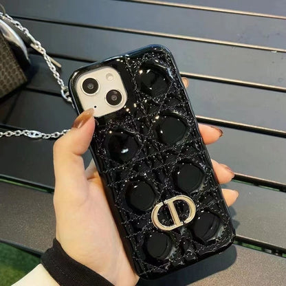 Quilted Glossy Phone Case with Metal Lock Design
