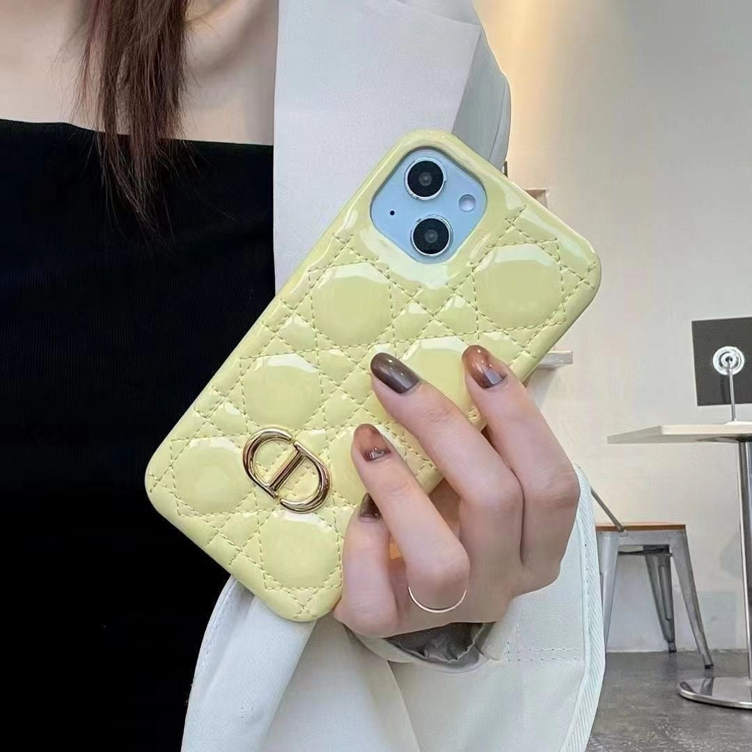 Quilted Glossy Phone Case with Metal Lock Design