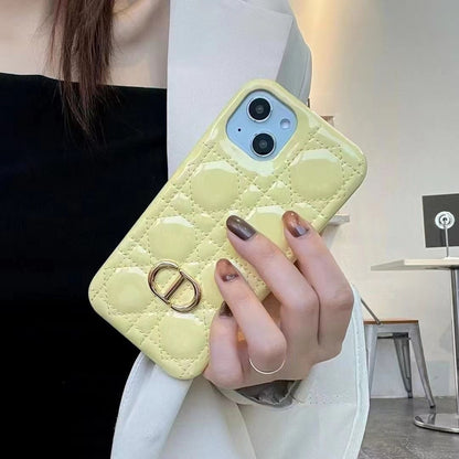 Quilted Glossy Phone Case with Metal Lock Design
