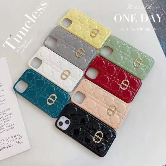 Quilted Glossy Phone Case with Metal Lock Design