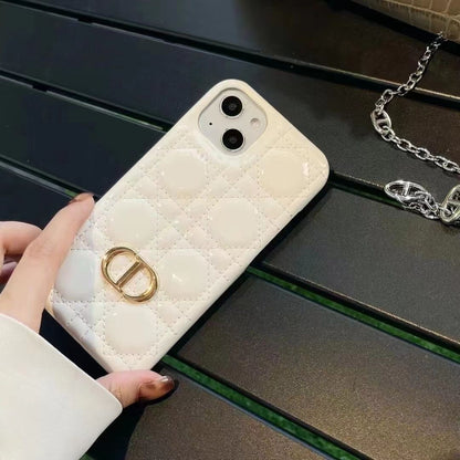 Quilted Glossy Phone Case with Metal Lock Design