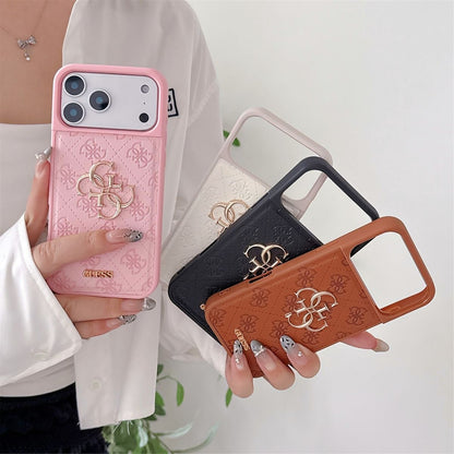 Luxury Leather Logo iPhone Case with 3D Metal Emblem | Premium Shockproof Protective Cover for iPhone
