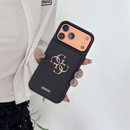 Luxury Leather Logo iPhone Case with 3D Metal Emblem | Premium Shockproof Protective Cover for iPhone