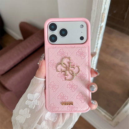 Luxury Leather Logo iPhone Case with 3D Metal Emblem | Premium Shockproof Protective Cover for iPhone
