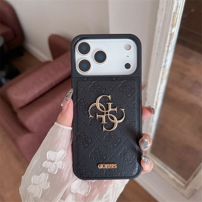 Luxury Leather Logo iPhone Case with 3D Metal Emblem | Premium Shockproof Protective Cover for iPhone