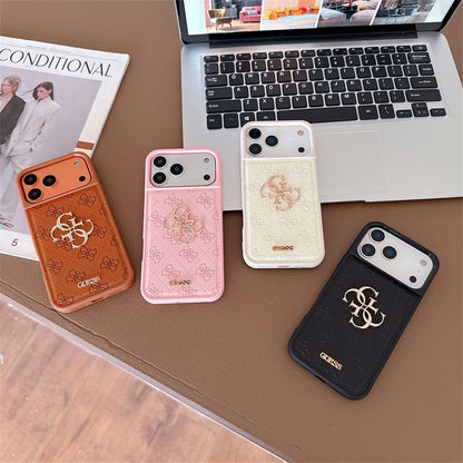 Luxury Leather Logo iPhone Case with 3D Metal Emblem | Premium Shockproof Protective Cover for iPhone