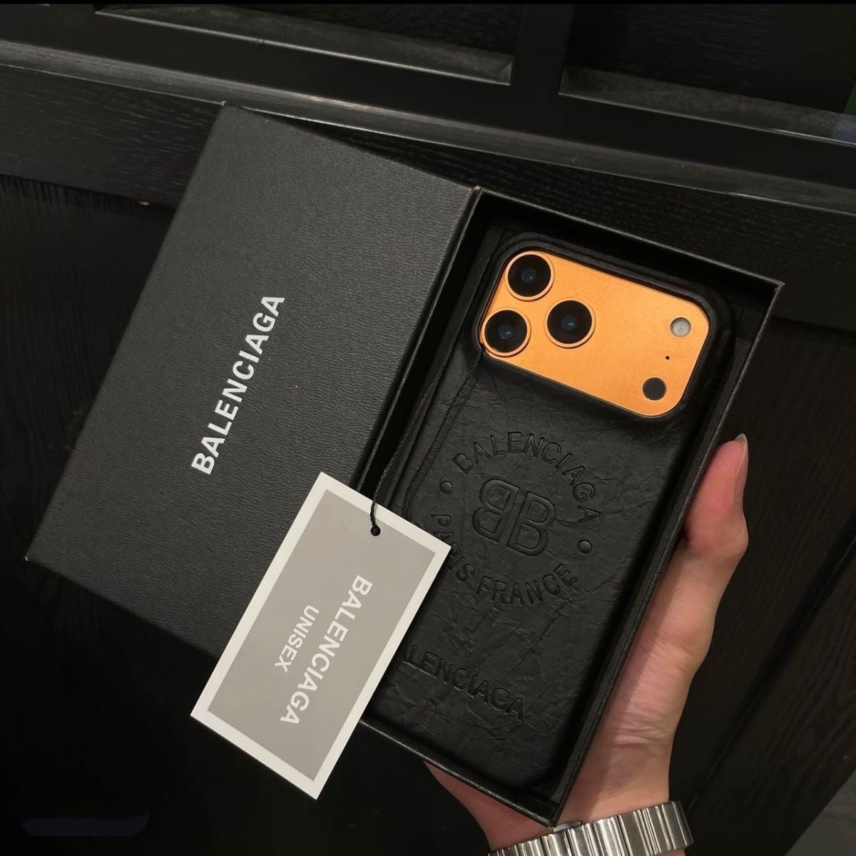 Brown Leather Back Cover with Logo Print