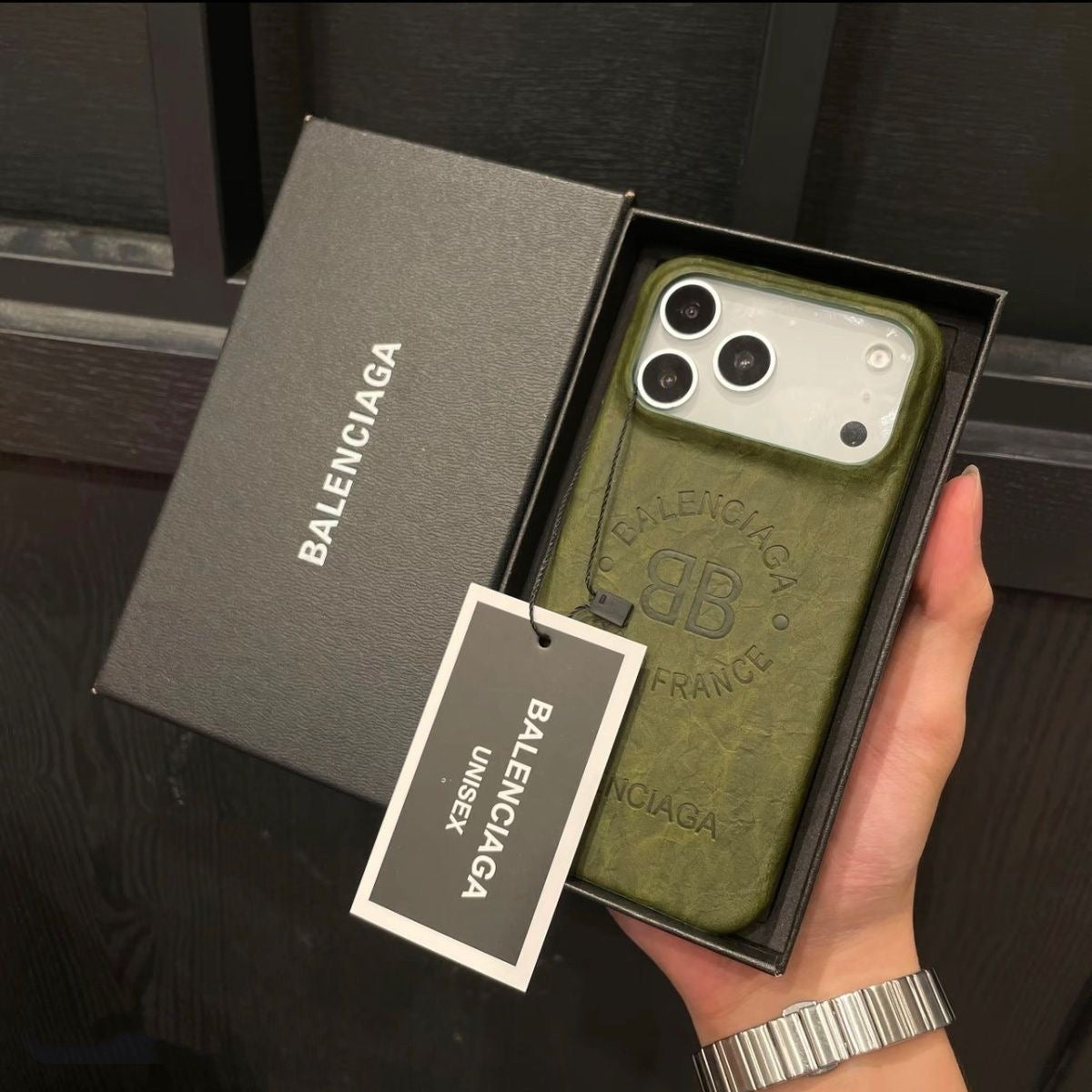 Brown Leather Back Cover with Logo Print