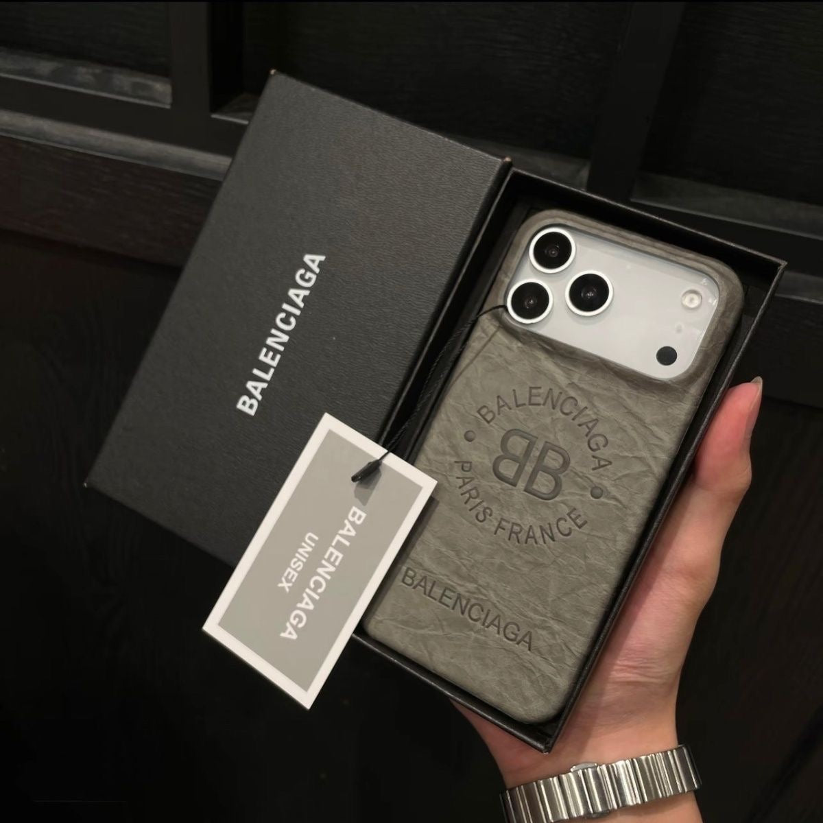 Brown Leather Back Cover with Logo Print