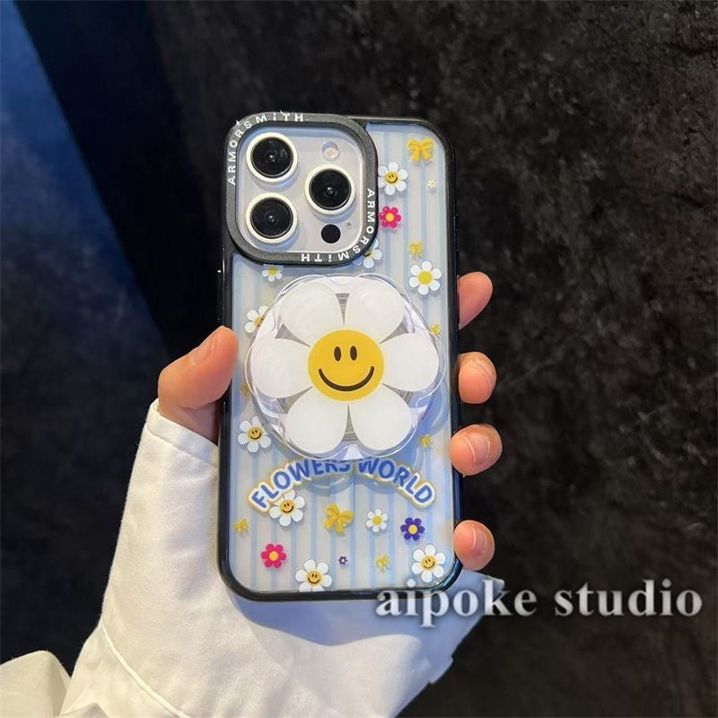 Smiley Flower Design iPhone Case with 3D Flower Holder and Protective Bumper